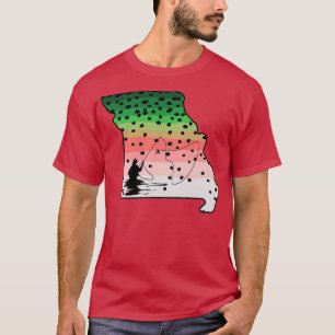 T-shirt Rainbow Trout Fly Fish Missouri State Map Fly Fish