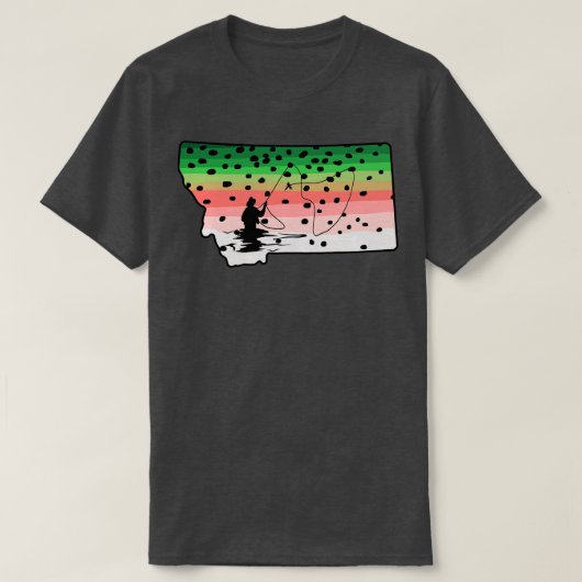 T-shirt Rainbow Trout Fly Fish Montana State Map Fly Fishi (Design devant)