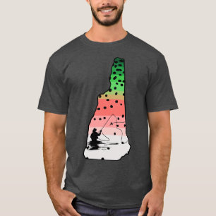 T-shirt Rainbow Trout Fly Fish New Hampshire State Map Fly