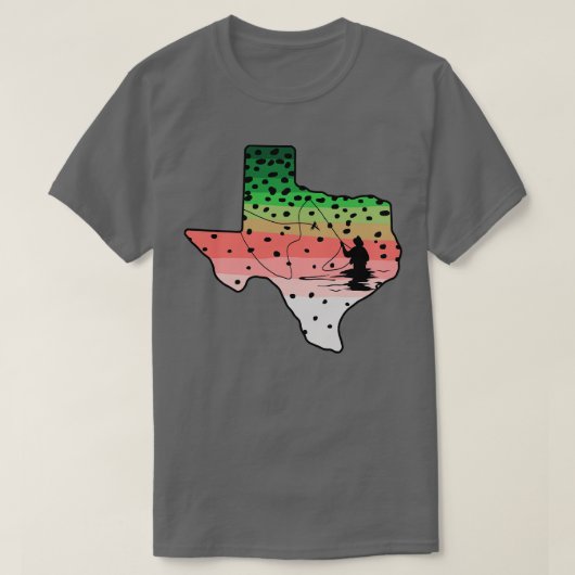 T-shirt Rainbow Trout Fly Fish Texas State Map Fly Fishing (Design devant)
