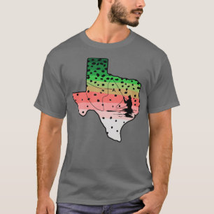 T-shirt Rainbow Trout Fly Fish Texas State Map Fly Fishing