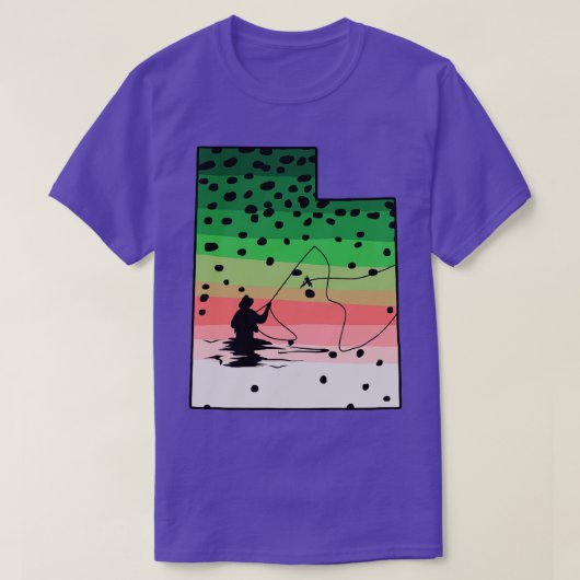 T-shirt Rainbow Trout Fly Fish Utah State Map Fly Fishing (Design devant)