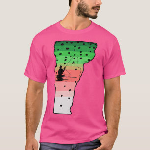 T-shirt Rainbow Trout Fly Fish Vermont State Map Fly Fishi