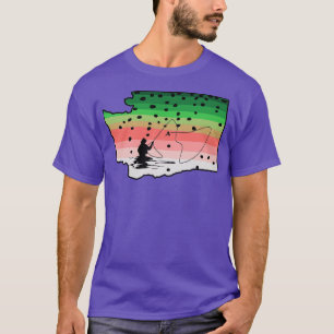 T-shirt Rainbow Trout Fly Fish Washington State Map Fly Fi