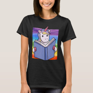 T-shirt Rainbow Unicorn Cute Unicorn Visage Lire Un Livre