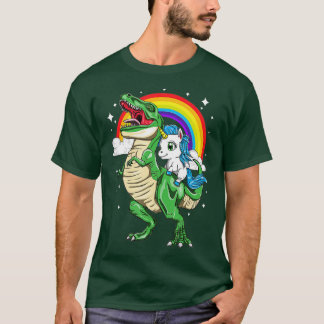 T-shirt Rainbow Unicorn équitation T Rex Tyrannosaurus Rex