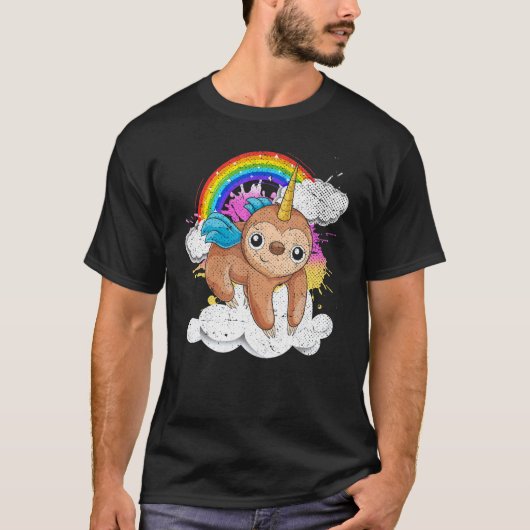 T-shirt Rainbow Wildlife Animal Slothicorn Magique Sloth U (Devant)