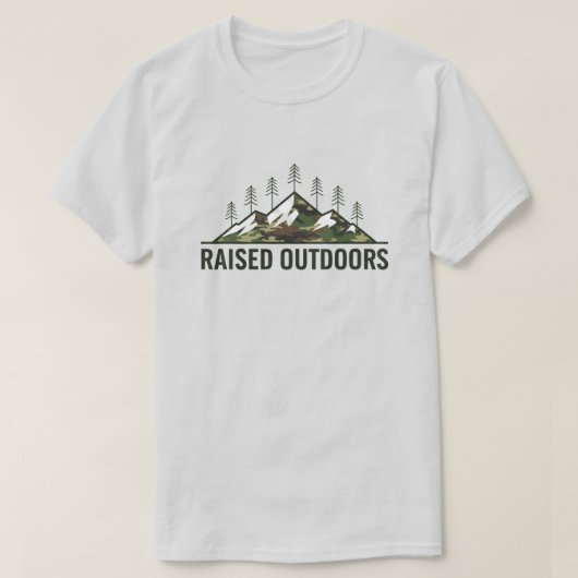 T-shirt Raised Outdoors – Camo Mountain Pines (Design devant)