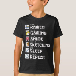 T-shirt Ramen Anime Jeux Répéter Otaku Anime Manga Vidéo