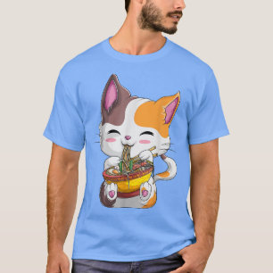 T-shirt Ramen Cat Kawaii Anime Japanese Food Girls Womens 