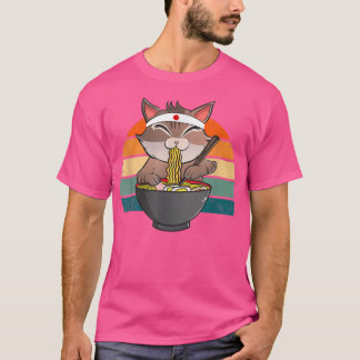 T-shirt Ramen Cat Neko Noodle Anime Kawaii Japonais drôle