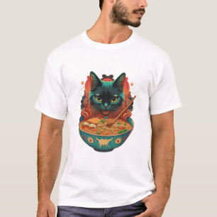T-shirt ramen de chat, mignonne chat manger Ramen, japonai
