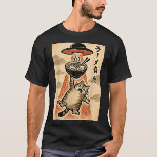 T-shirt Ramen de Chat Ufo Drôle Anime Japonais Hommes Femm