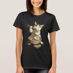 T-shirt Ramen de style japonais Chat mignon mangeant des n