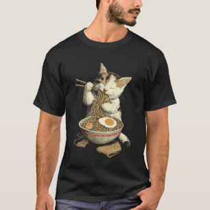T-shirt Ramen de style japonais Chat mignon mangeant des n