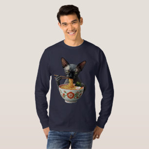 T-shirt Ramen et chats Sphynx sans cheveux noir Chat Homme