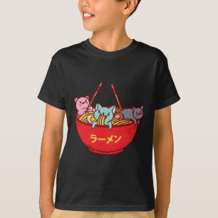 T-shirt Ramen japonais adorables drôles de chat d'Anime d