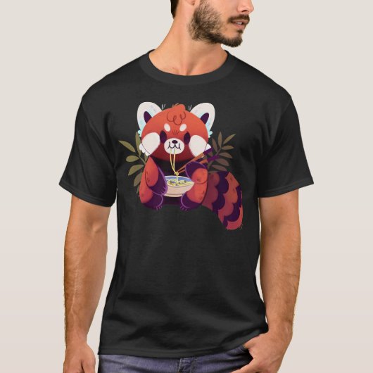T-shirt Ramen mangeant Panda Rouge (Devant)
