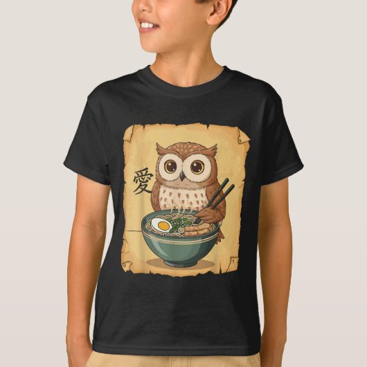 T-shirt Ramen Owl Noodle Kawaii Lover Japanese Funny Graph (Devant)