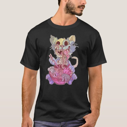 T-shirt Ramen Shirt Pastel Goth Kawaii Weird Cat Eating Ra (Devant)