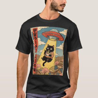 T-shirt Ramen Ufo Chat Drôle Anime Japonais Pour Hommes Fe
