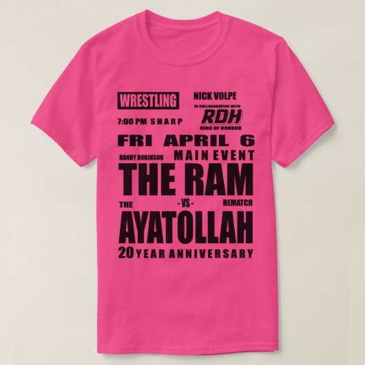 T-shirt Randy le bélier contre l'ayatollah du lutteur (Design devant)