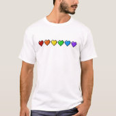 T-shirt Rangée de six Fierté LGBTQ Coeurs Pixel Arc-en-cie (Devant)