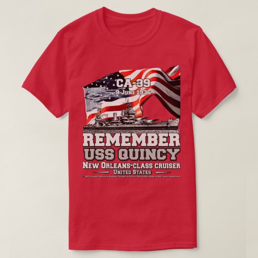 T-shirt RAPPELEZ-VOUS USS Quincy CA39 vétérans de la marin (Design devant)