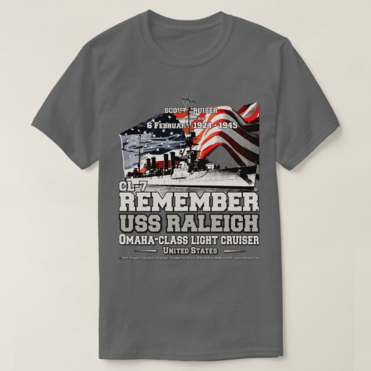 T-shirt RAPPELEZ-VOUS USS Raleigh CL7 scout cruiser navy v (Design devant)