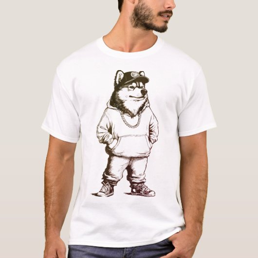 T-shirt Rapper Malamute Funny Chien Conception HIP HOP (Devant)
