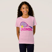 T-Shirt Raquette de tennis et bille rose bleu graphique pe (Devant entier)