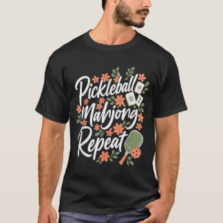 T-shirt Raquette Fleur Fleur Répétition Mahjong Pickleball