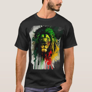 T-shirt Rasta Lion élégant Rastafari Aquarelle Peinture Re