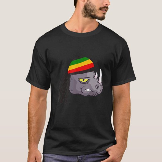 T-shirt Rasta Reggae Rhino Rastafarian Roots One Love Jama (Devant)