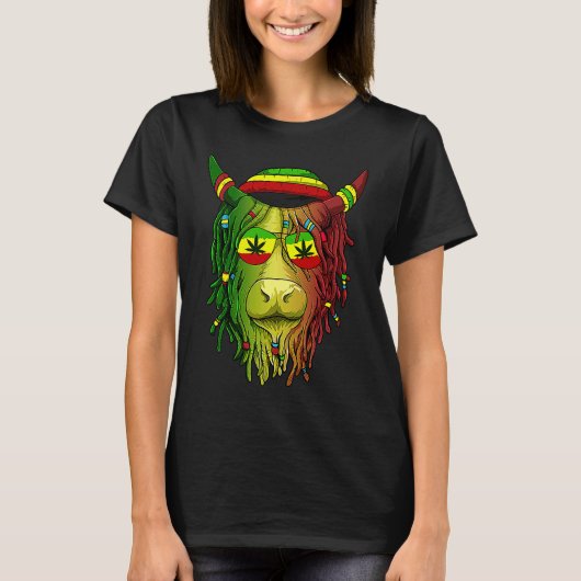 T-shirt Rasta Scottish Highland Cow  Scottish Stoner Cow (Devant)
