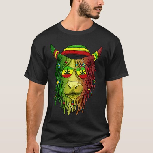 T-shirt Rasta Scottish Highland Cow Scottish Stoner Cow (Devant)