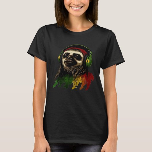 T-shirt Rasta Sloth Stylish Rastafari Reggae & Jamaica Vib (Devant)