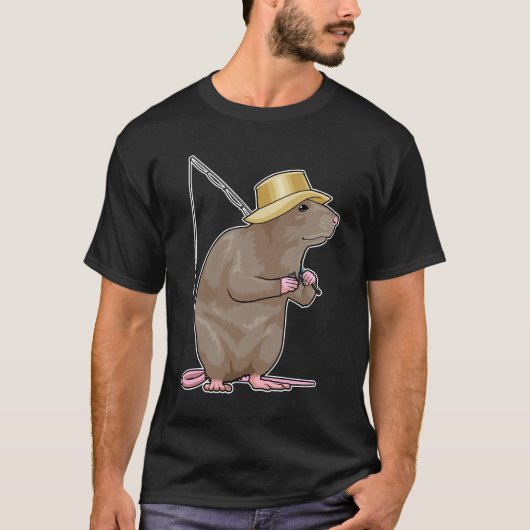 T-shirt Rat à la pêche avec bâton de pêche (Devant)