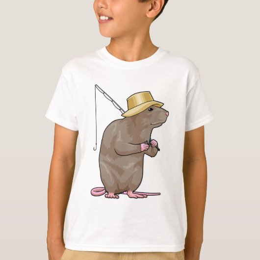 T-shirt Rat à la pêche avec bâton de pêche (Devant)