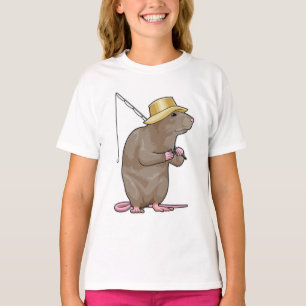 T-shirt Rat à la pêche avec bâton de pêche
