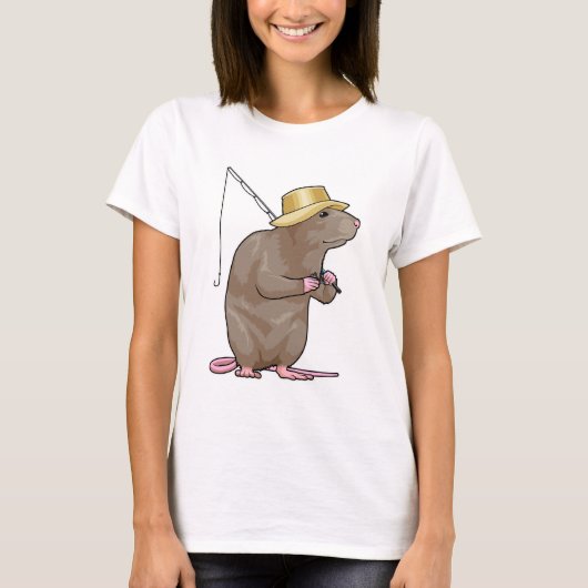 T-shirt Rat à la pêche avec bâton de pêche (Devant)