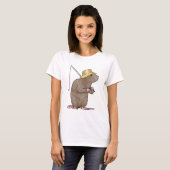 T-shirt Rat à la pêche avec bâton de pêche (Devant entier)
