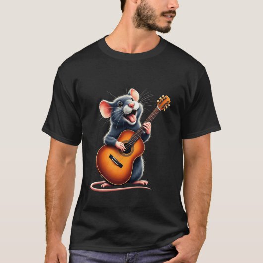 T-shirt Rat Playing Guitar Design Funny Rat (Devant)