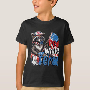 T-shirt Raton laveur 4 juillet Patriotique Mignon Rouge Bl