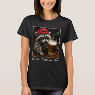 T-shirt Raton laveur buvant de la bière patriotique du 4 j