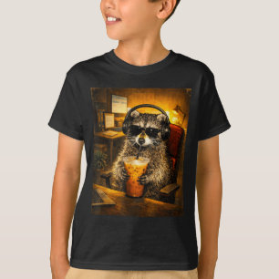 T-shirt Raton laveur buvant du café glacé amateur de caféi
