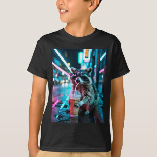T-shirt Raton laveur buvant du café glacé mème animal drôl