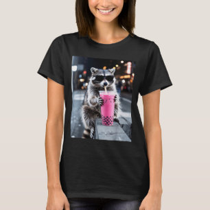 T-shirt Raton laveur buvant du thé glacé rose boba mème dr