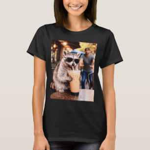 T-shirt Raton laveur buvant un café glacé mème animal drôl