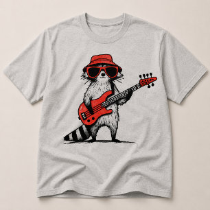 T-shirt Raton laveur cool jouant de la guitare basse rouge